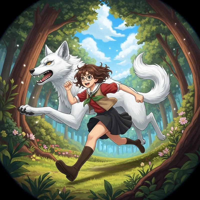 Dynamic Transformation: Brown-Haired Girl to White Anime Wolf
