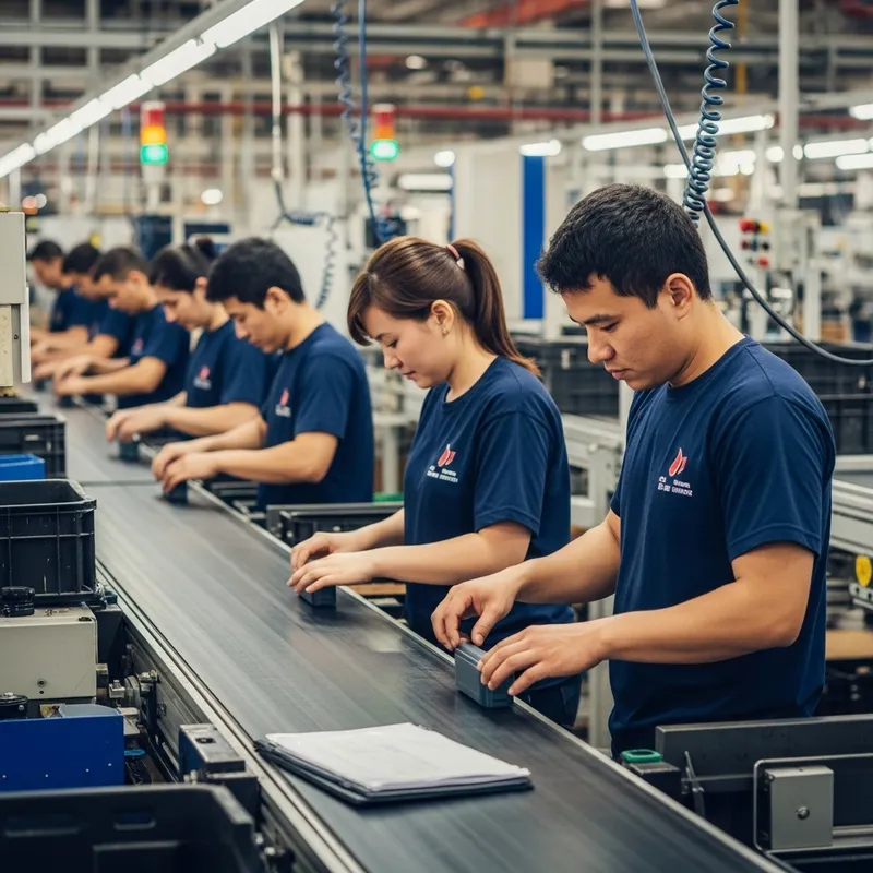 Factory Production Line Workers Focused Operations