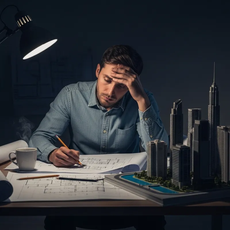 Exhausted Architect: Late Night Design Struggles Exhausted Architect: Late Night Design Struggles