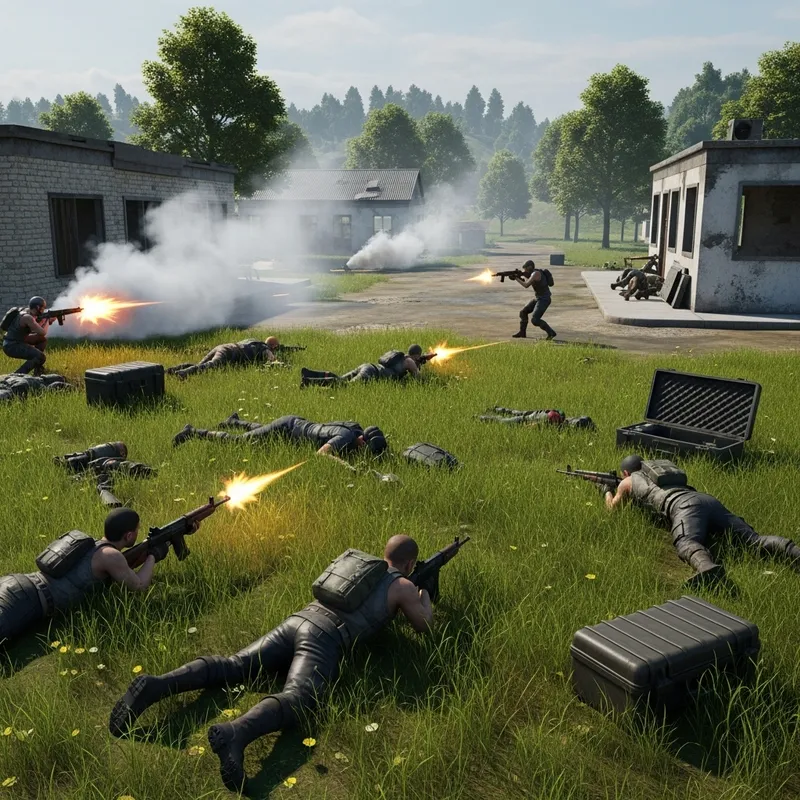 PUBG Battle Royale Shooter - Intense Gunfight Amidst Diverse Landscape PUBG Battle Royale Shooter - Intense Gunfight Amidst Diverse Landscape