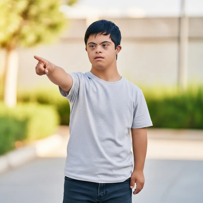 Confident Teen with Down Syndrome Pointing Out