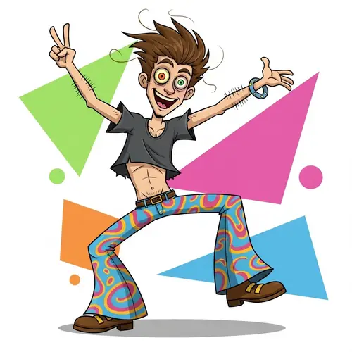 Cartoon Style Character with Wild Eyes and Crazy Dance Moves