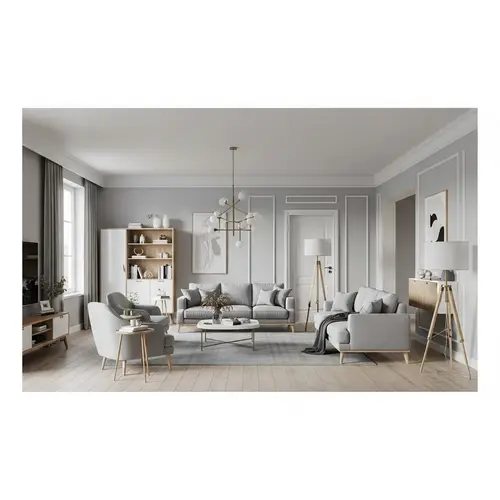 Contemporary Living Room Design | Light Grey & Beige Decor