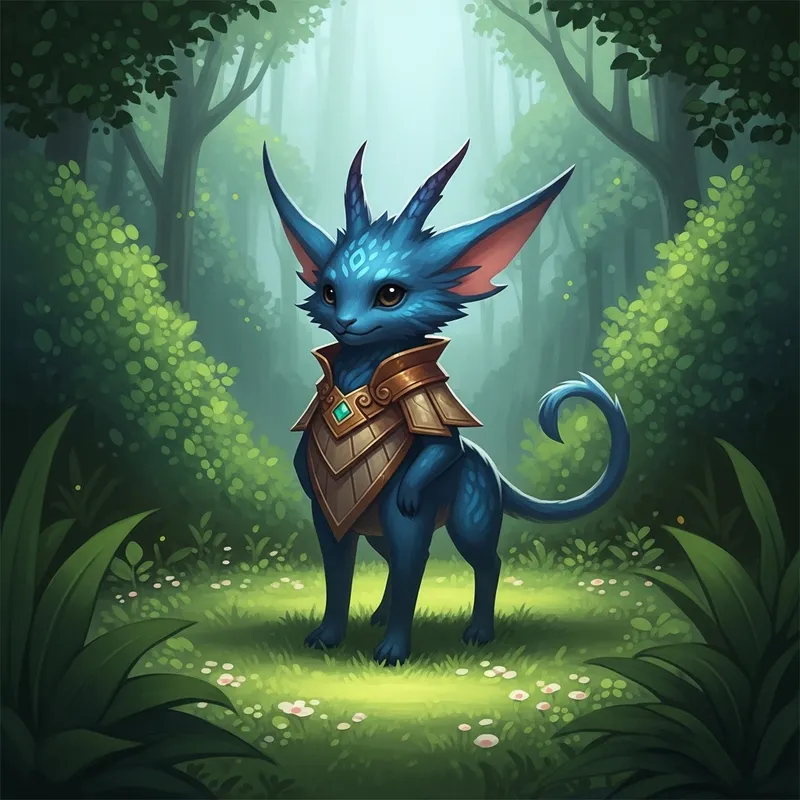 Whimsical Fantasy Creature in Lush Garden | Vibrant Colors and Elegant Poses