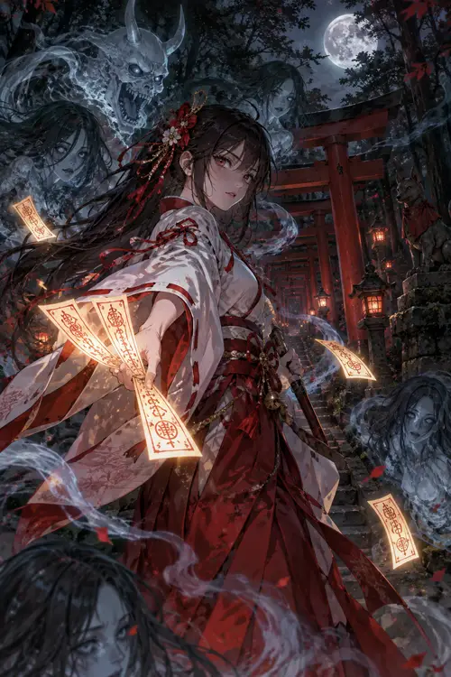 Dark Anime Shrine Maiden Exorcist Art
