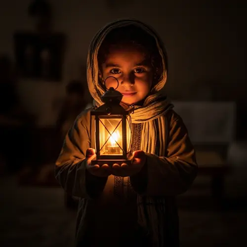 Empowering Hope: A Young Child's Determination with Glowing Lantern