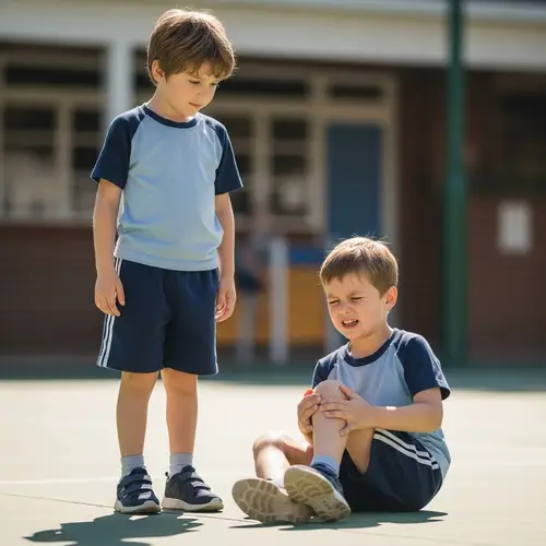 School Playtime: A Boy Observing His Friend's Fall
