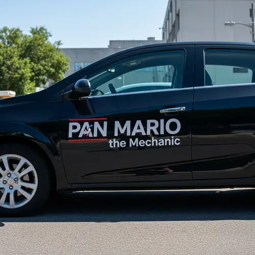 Black Chevrolet Sonic with PAN Mario the Mechanic Logo