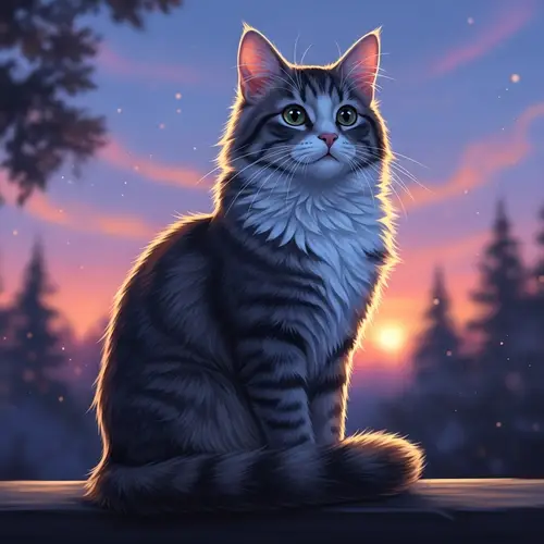 Serenely Sitting Cat in Twilight Setting