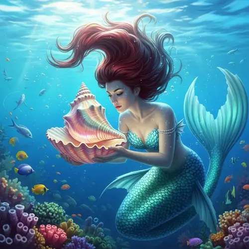 Fantasy Mermaid Holding a Seashell - Mystical Underwater