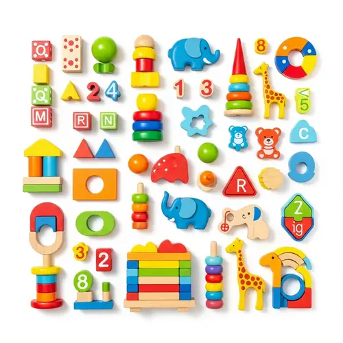 Bright Colored Children's Educational Toys on White Background