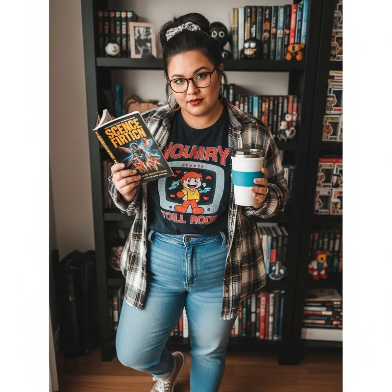 Overweight Woman - Round Face, Tan Skin, Black Eyes, Glasses