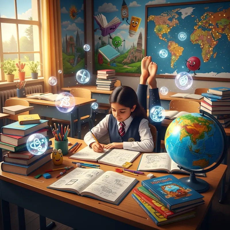 Childhood Innocence: Middle-Eastern Girl Studying at School