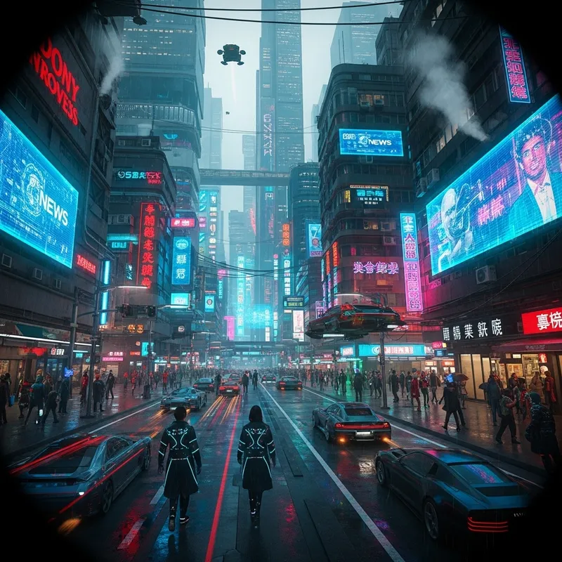Neon Cyberpunk Cityscape at Night: Dynamic Streets & High-Tech Architecture