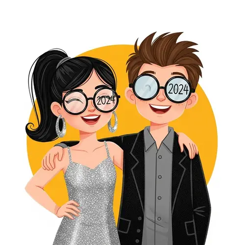 Colorful Image of Teenage Boy and Girl with Glasses '2024'
