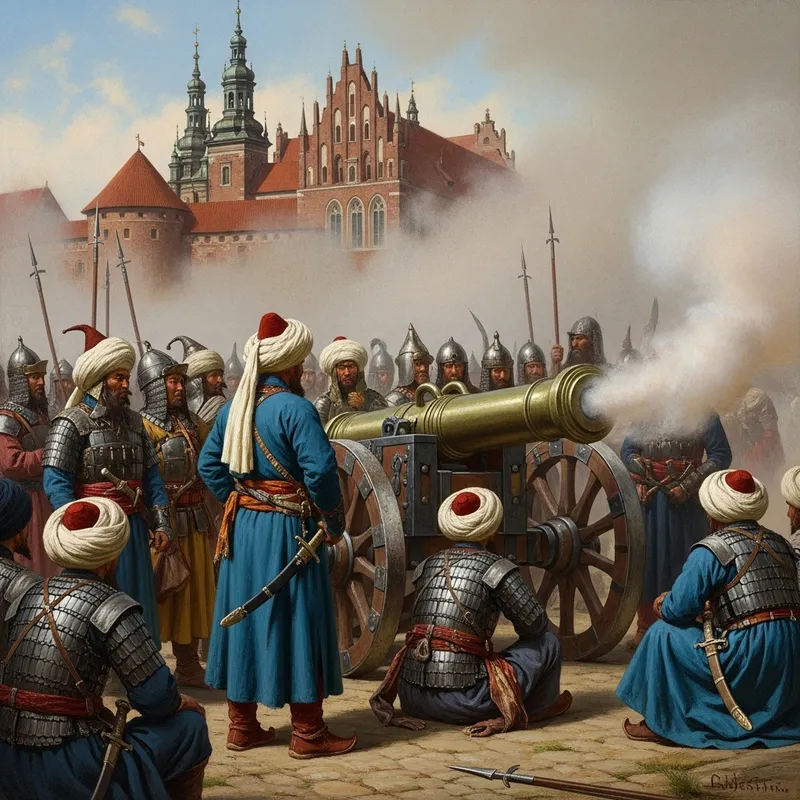 Mongol Troops with Turkish Cannon Target Polish Castle