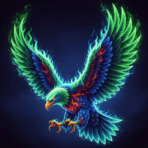 Majestic Eagle in Green & Blue Flames