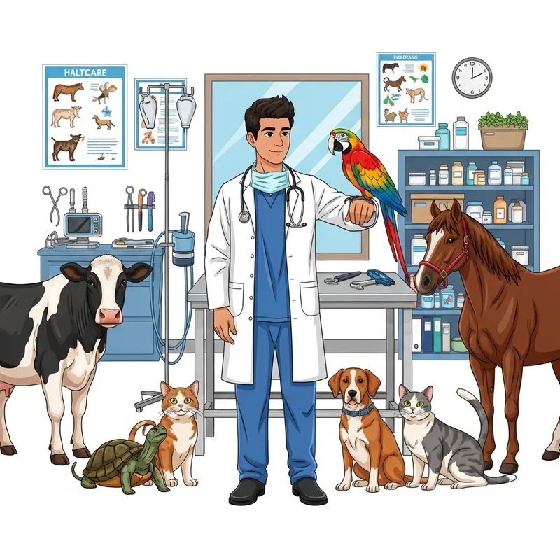 Young Hispanic Veterinary Doctor Treating Diverse Animals Young Hispanic Veterinary Doctor Treating Diverse Animals