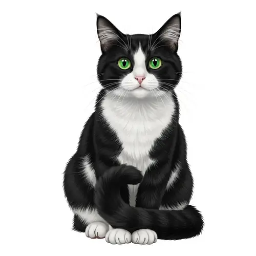 Green-Eyed Black & White Domestic Cat | Cozy & Relaxed Image