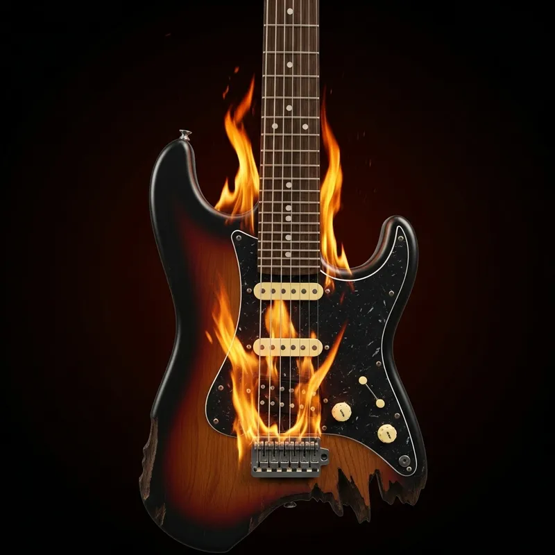 Burned broken electric guitar - Destruction and passion