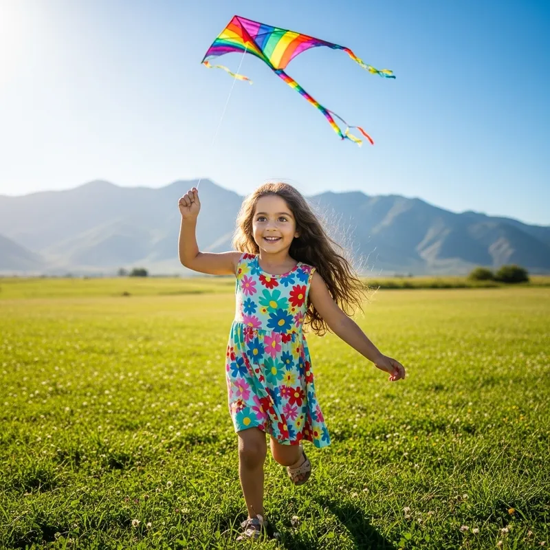 Happy Middle-Eastern Girl Flying a Kite Outdoors