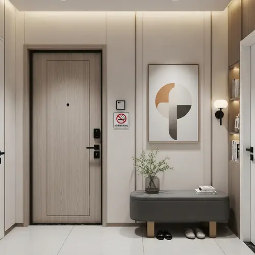 Stylish Minimalist Entrance with No Smoking Sign
