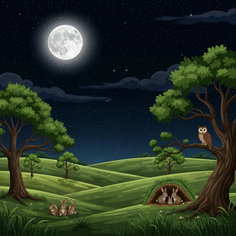 Peaceful Night with Twinkling Stars and Full Moon Peaceful Night with Twinkling Stars and Full Moon