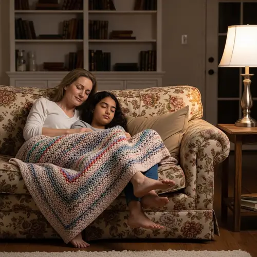 Peaceful Nap: Mother & Daughter Embraced in Cozy Setting