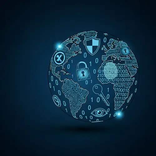Information Security Planet Drawing on Dark Blue Background