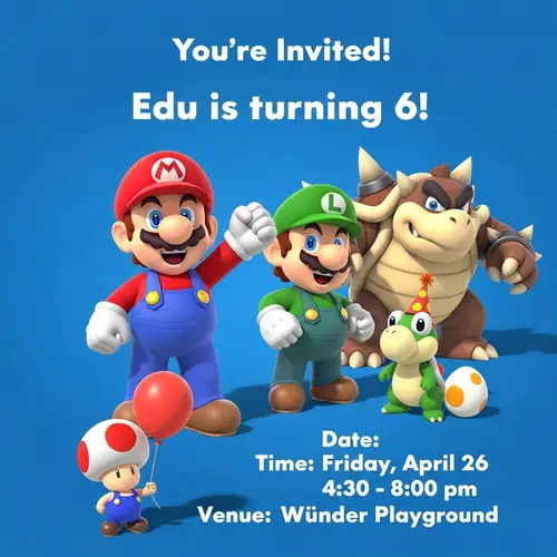 Kids' Birthday Invitation with Original Video Game Characters