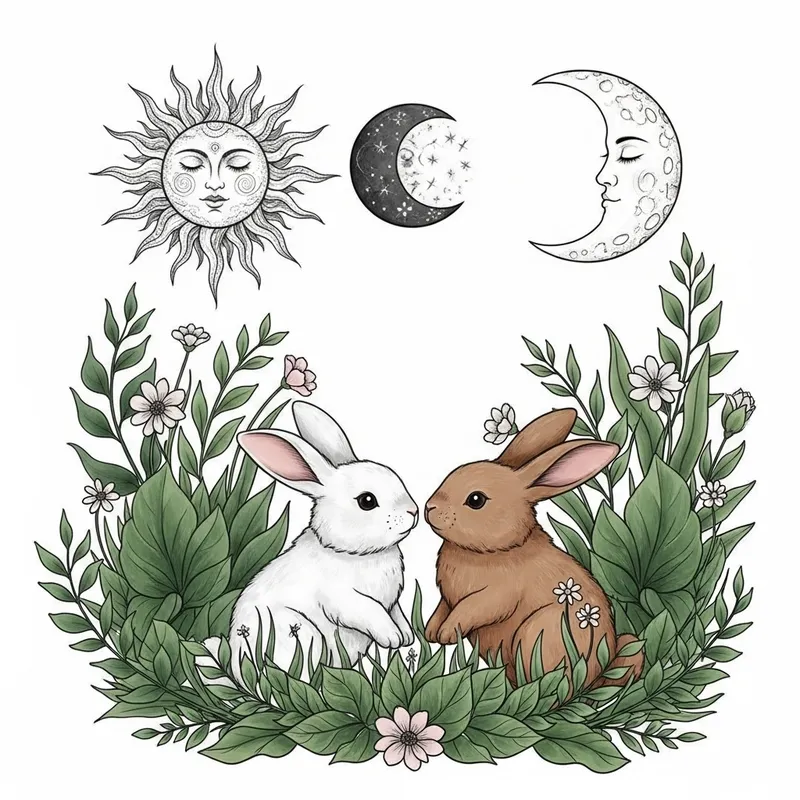 Charming Spring Bunnies and Plants Tattoo