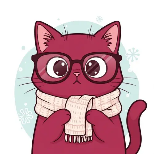 Cute Dark Pink Cat in Stylish Winter Wear