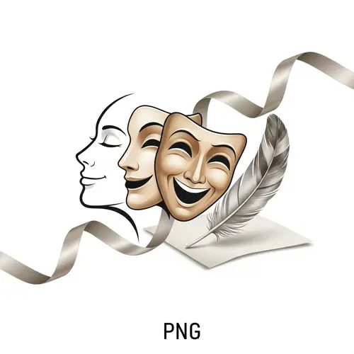 Positive Human Face and Mask Logo with Goose Feather in PNG Format