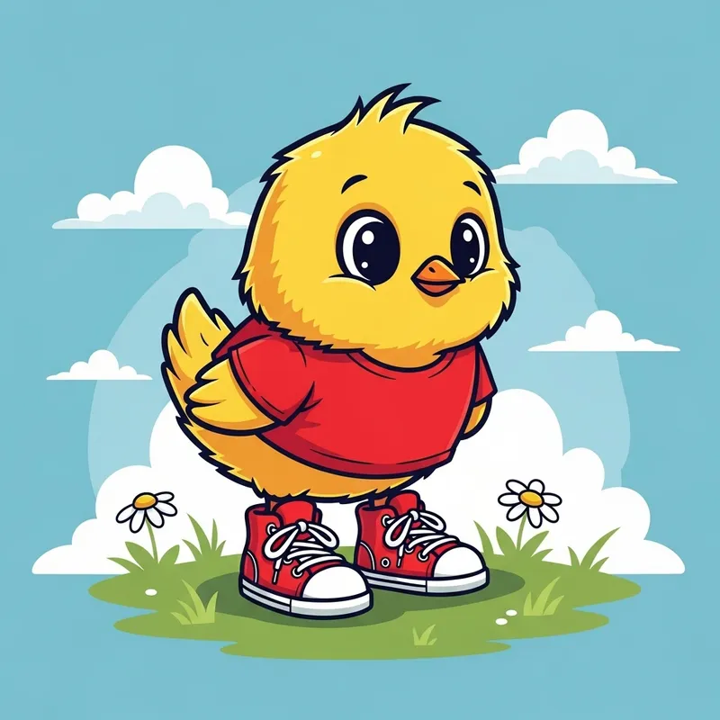 Animated Chick in Red Sneakers and Shirt