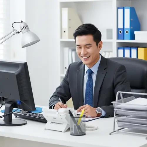 Professional East Asian Businessman at Office Desk