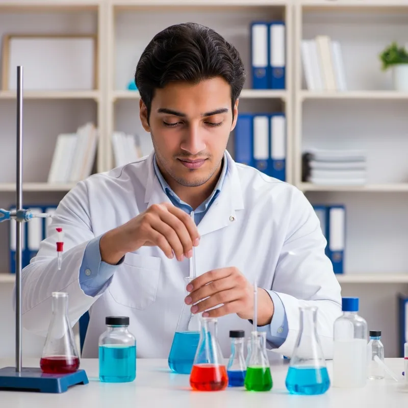 Happy Student Mixing Chemical Solutions in Chemistry Lab