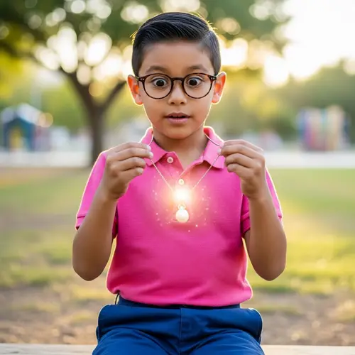 Young Hispanic Boy with Magical Pearl Necklace