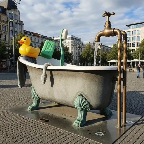 Unique Bathtub Monument with Scattered Items