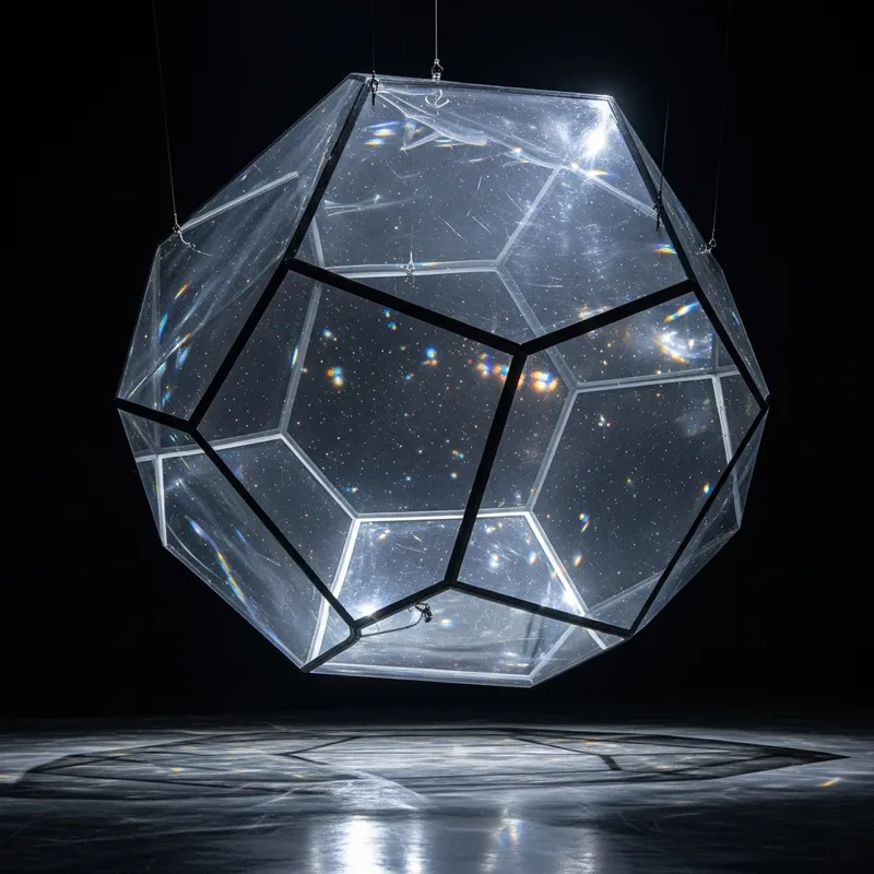 Dazzling 50-Foot Clear Glass Dodecahedron Suspended 10 Feet in Space