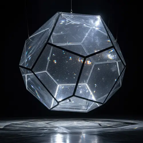 Dazzling 50-Foot Clear Glass Dodecahedron in Space