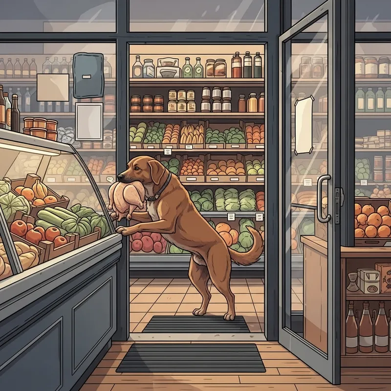 Playful Dog Steals Chicken from Local Grocery Shop Playful Dog Steals Chicken from Local Grocery Shop