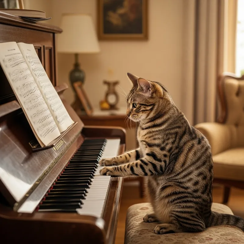 Playful Cat on Piano - Cute Musical Feline Scene