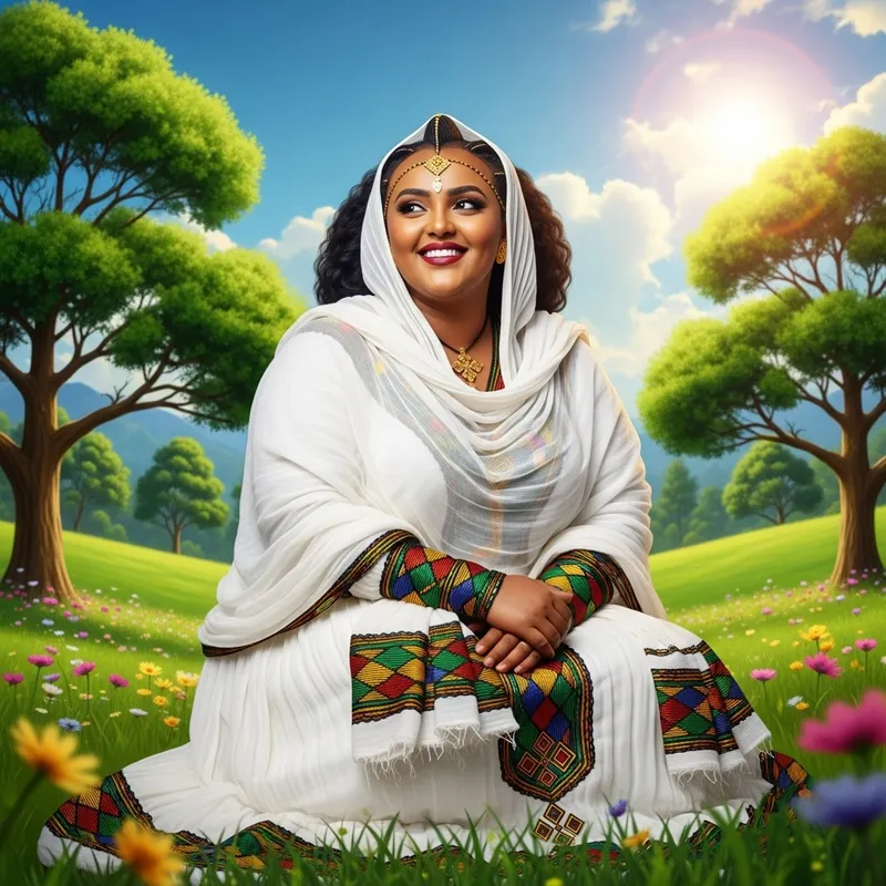 Ethiopian Big and Beautiful Woman in Traditional Attire Ethiopian Big and Beautiful Woman in Traditional Attire