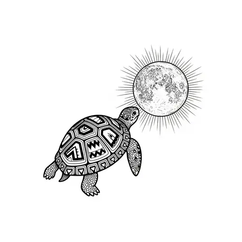 Indigenous Turtle and Moon Art: Peaceful Spiritual Design