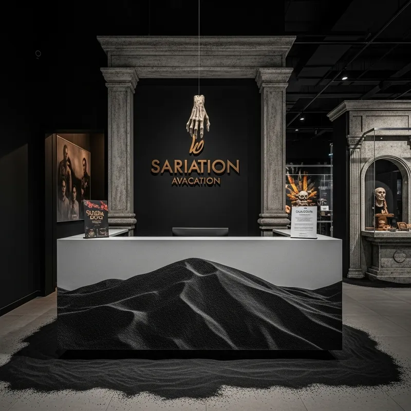 Eerie Beach-inspired Reception Counter with Spiritual Elements