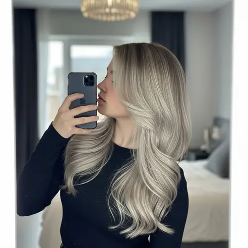 Stylish Mirror Selfie with Light-Colored Hair