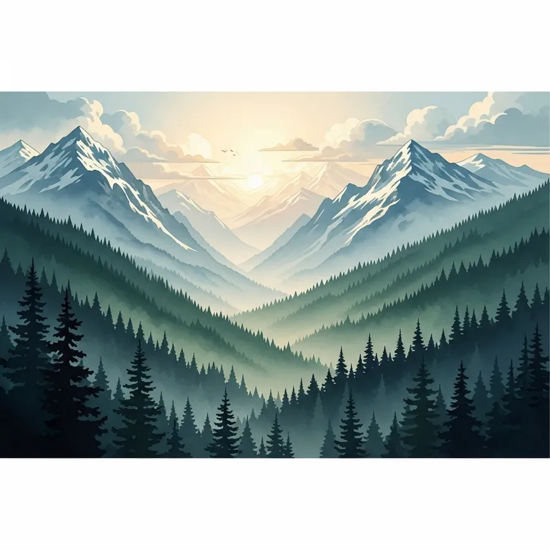 Serene Mountain Landscape Watercolor Art
