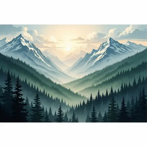 Serene Mountain Landscape Watercolor Art