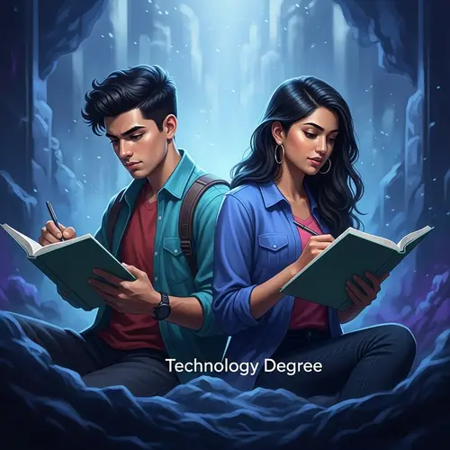Fantasy Illustration of University Students Studying Technology Degree