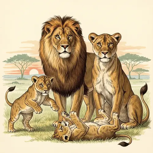 Majestic Lions and Playful Cubs Art Print